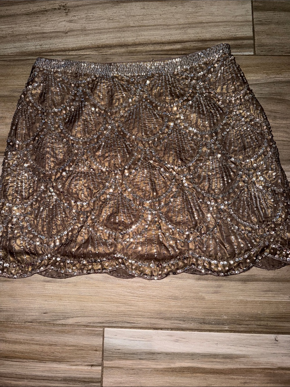 Moon Collection Bronze Sequin & Bead Mini Skirt